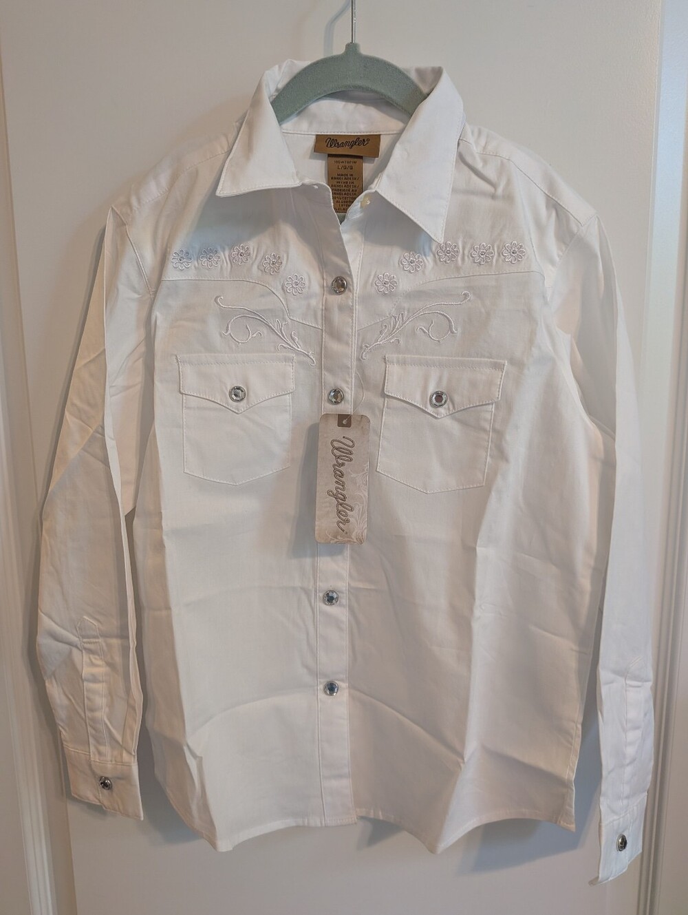 Wrangler Girls  White Embroidered Western Button-Down Shirt